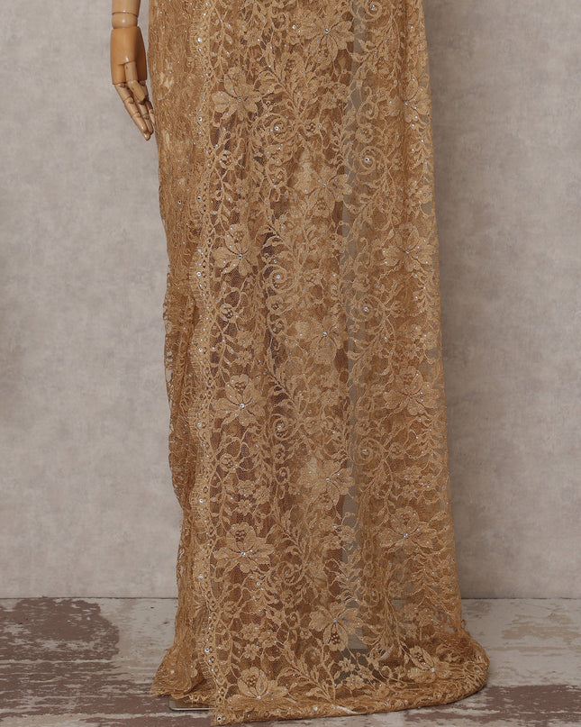 Antique Gold Stone Embellished Chantilly Lace Saree