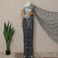 Blue Multitone Premium French Chantilly Saree Lace With Stone Work 110 Cms Width 5.5 Meters Piece From France-D27703