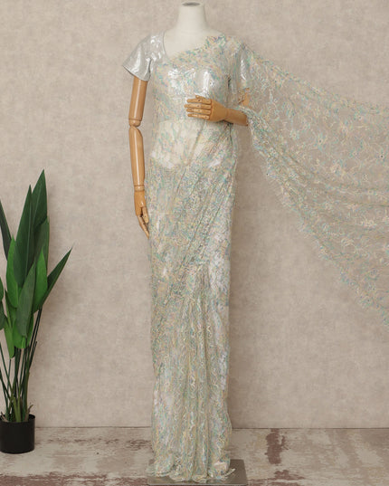 Pastel Multicolor Premium French Chantilly Saree Lace With Stone Work 5.5 Meters x 110 Cms Width Elegant Embroidered Net Fabric From France Unstitched Blouse Not Included-D28146