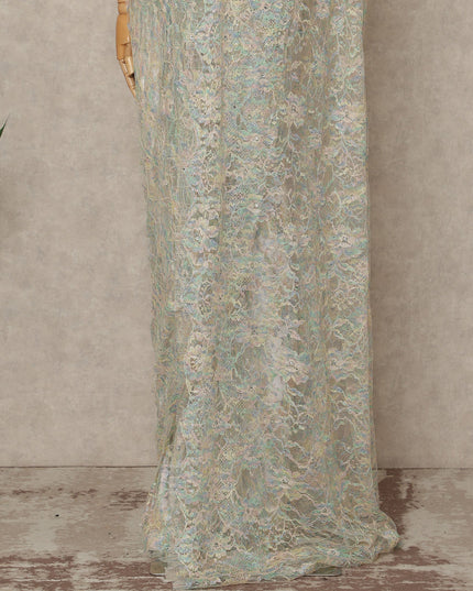 Pastel Multicolor Premium French Chantilly Saree Lace With Stone Work 5.5 Meters x 110 Cms Width Elegant Embroidered Net Fabric From France Unstitched Blouse Not Included-D28146