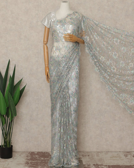 Pastel Multicolor Premium French Chantilly Saree Lace With Stone Work 110 Cms Width 5.5 Meters Piece From France-D27702