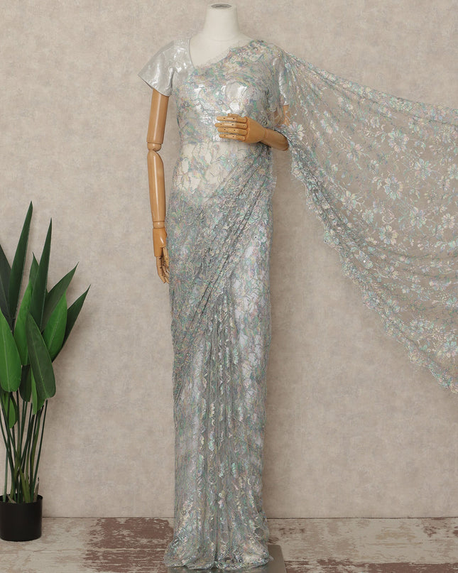 Pastel Multicolor Premium French Chantilly Saree Lace With Stone Work 110 Cms Width 5.5 Meters Piece From France-D27702