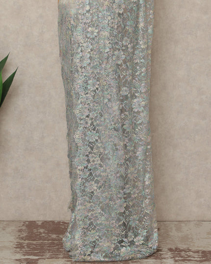 Pastel Multicolor Premium French Chantilly Saree Lace With Stone Work 110 Cms Width 5.5 Meters Piece From France-D27702