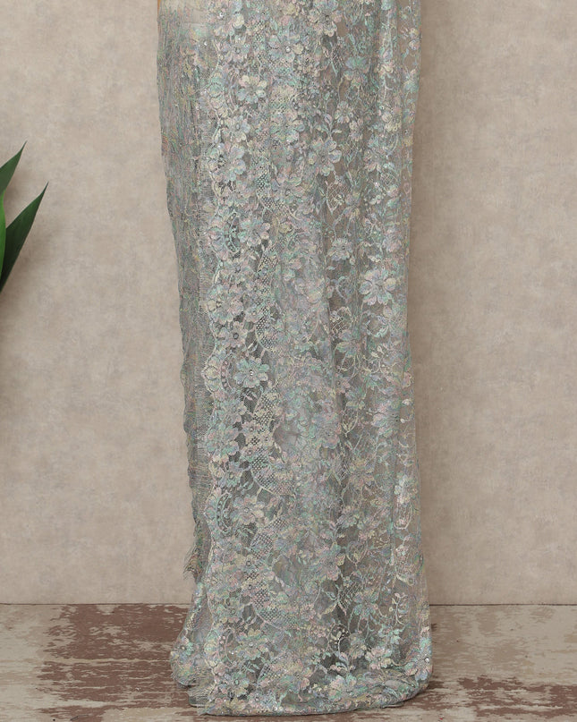 Pastel Multicolor Premium French Chantilly Saree Lace With Stone Work 110 Cms Width 5.5 Meters Piece From France-D27702