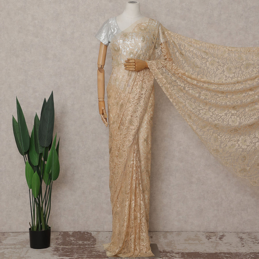 Champagne Gold French Chantilly Lace Saree