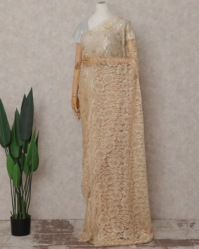 Champagne Gold French Chantilly Lace Saree