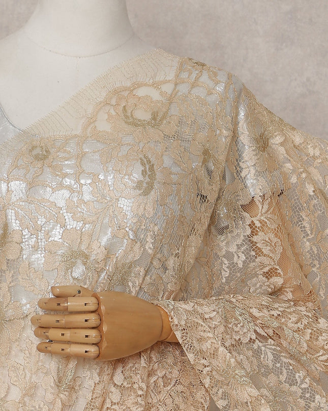 Champagne Gold French Chantilly Lace Saree