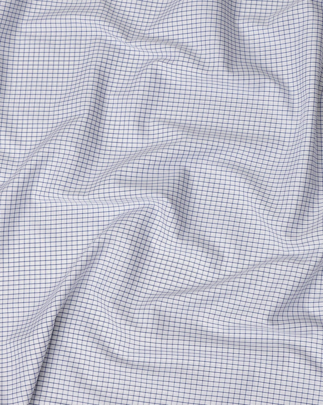 White Blue Windowpane Check 100% Cotton Shirting Fabric 150 Cms Width Made in India-D26625