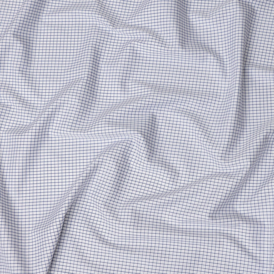 White Blue Windowpane Check 100% Cotton Shirting Fabric 150 Cms Width Made in India-D26625