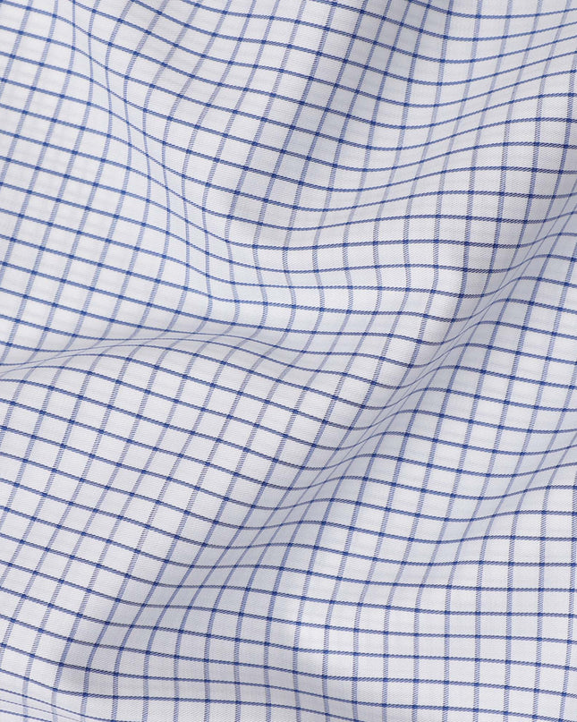 White Blue Windowpane Check 100% Cotton Shirting Fabric 150 Cms Width Made in India-D26625