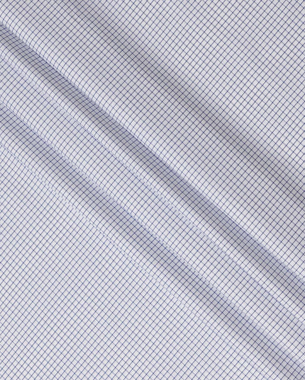 White Blue Windowpane Check 100% Cotton Shirting Fabric 150 Cms Width Made in India-D26625
