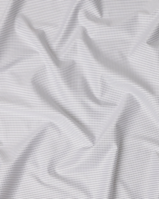 Grey Small Check 100% Cotton Shirting Fabric with Micro Grid Design, 150 Cms Width, India-D26624