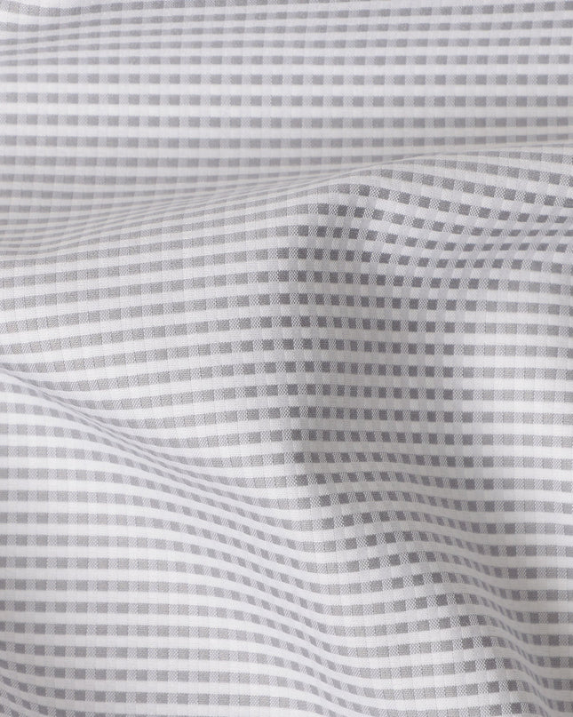 Grey Small Check 100% Cotton Shirting Fabric with Micro Grid Design, 150 Cms Width, India-D26624