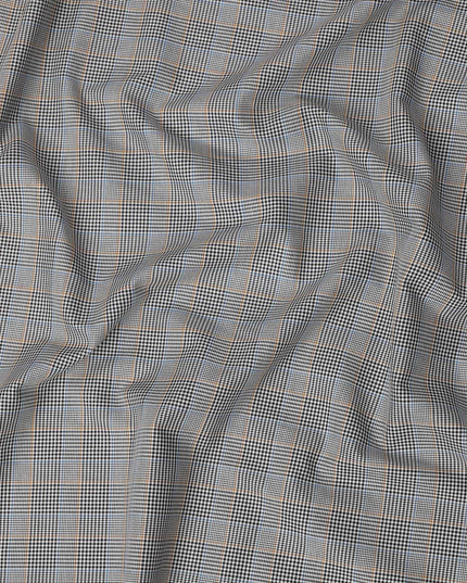 Black, White & Blue Glen Check Pattern 100% Cotton Shirting Fabric, Classic Multi-Color Checked Design, 150 cms Width, Origin India-D26621