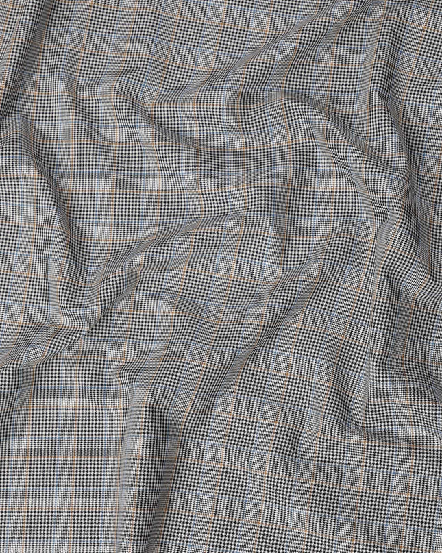 Black, White & Blue Glen Check Pattern 100% Cotton Shirting Fabric, Classic Multi-Color Checked Design, 150 cms Width, Origin India-D26621
