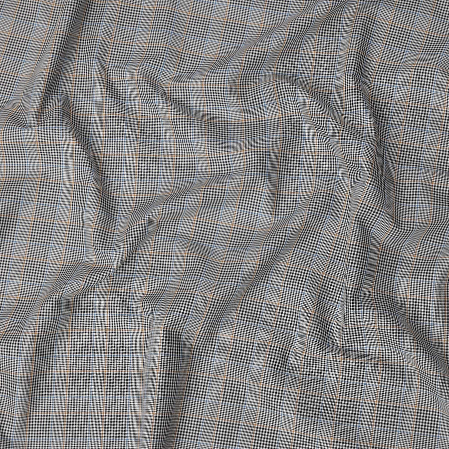 Black, White & Blue Glen Check Pattern 100% Cotton Shirting Fabric, Classic Multi-Color Checked Design, 150 cms Width, Origin India-D26621