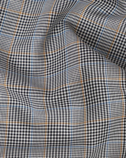 Black, White & Blue Glen Check Pattern 100% Cotton Shirting Fabric, Classic Multi-Color Checked Design, 150 cms Width, Origin India-D26621