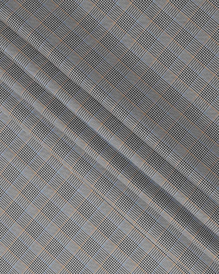 Black, White & Blue Glen Check Pattern 100% Cotton Shirting Fabric, Classic Multi-Color Checked Design, 150 cms Width, Origin India-D26621