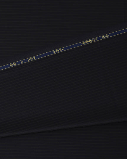 Navy Blue Super Fine All Wool Suiting Fabric, 150 cm Width, 4.0 Mtrs Piece, Premium Italian Cloth by Ermenegildo Zegna, Made in Italy-D26797