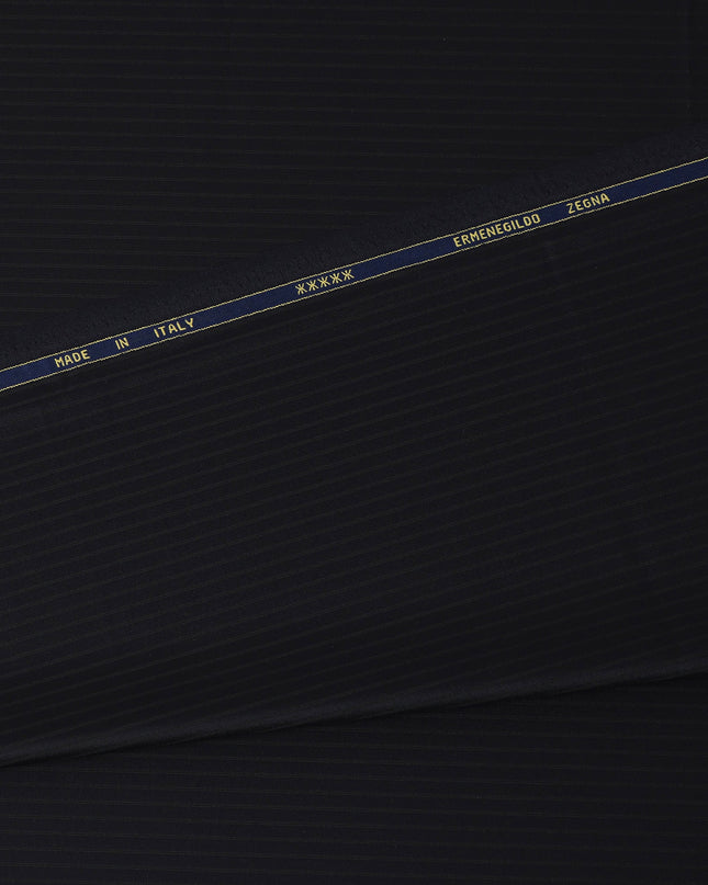 Navy Blue Super Fine All Wool Suiting Fabric, 150 cm Width, 4.0 Mtrs Piece, Premium Italian Cloth by Ermenegildo Zegna, Made in Italy-D26797