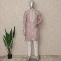 Dusty Pink Linen Embroidered Kurta Pyjama Set
