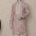 Dusty Pink Linen Embroidered Kurta Pyjama Set
