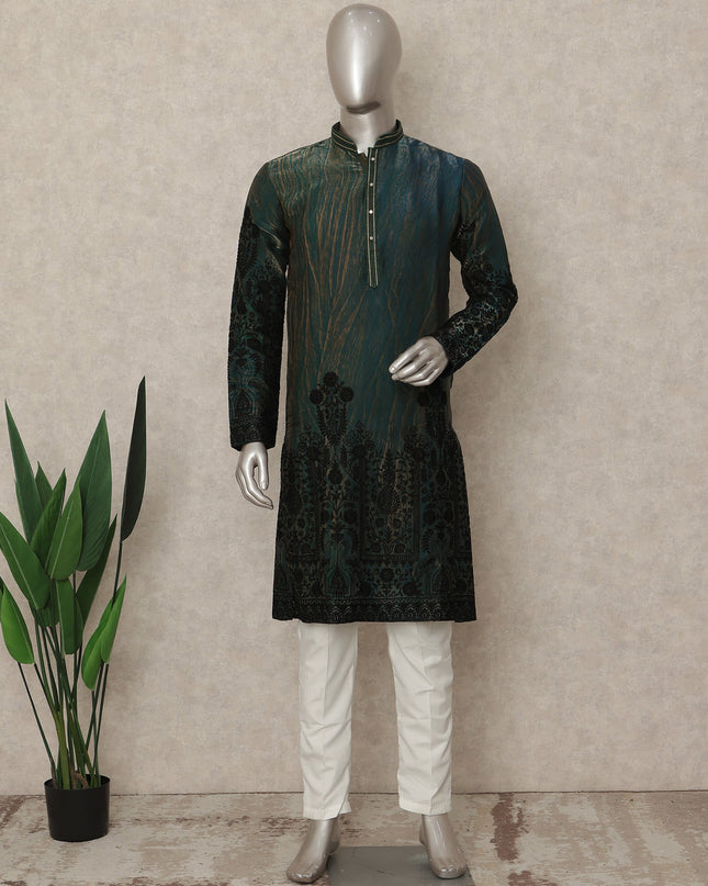 Green Silk Men's Kurta Pajama - D29296