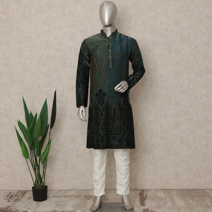 Green Silk Men's Kurta Pajama - D29296