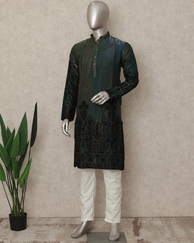 Green Silk Men's Kurta Pajama - D29296