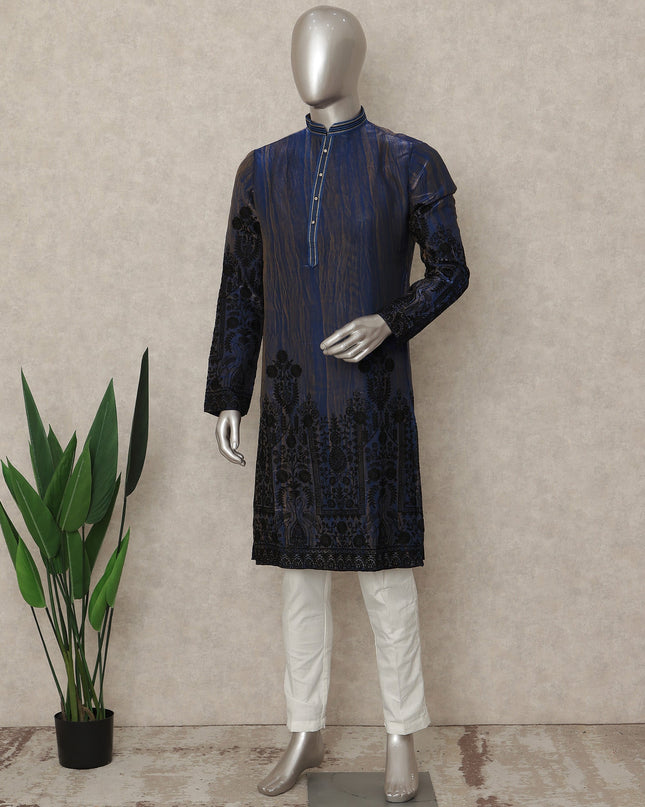 Blue Silk Men's Kurta Pajama - D29297
