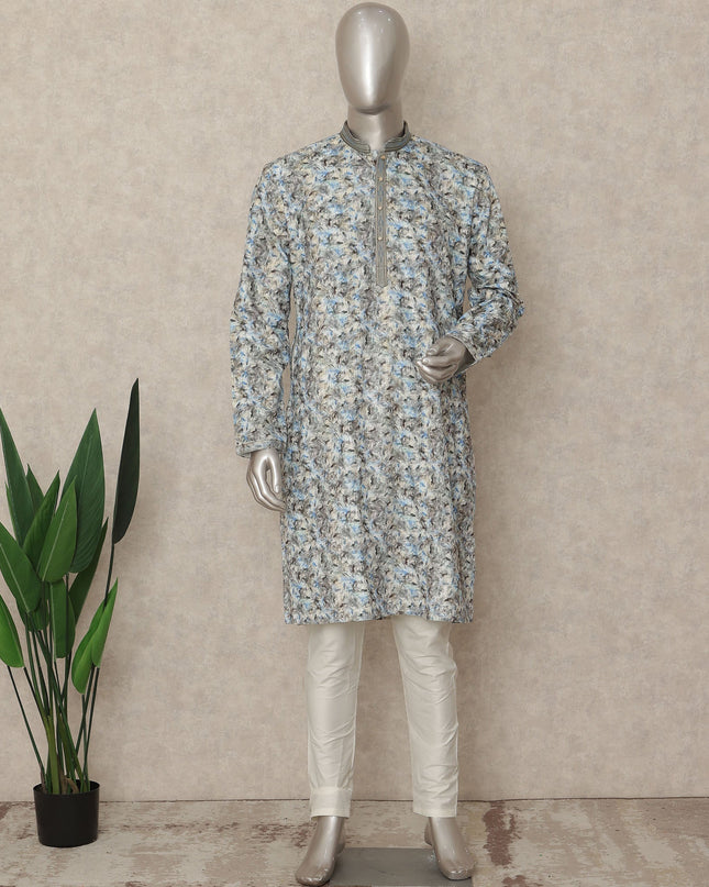 Multicolor Velvet Kurta Pyjama Set for Men