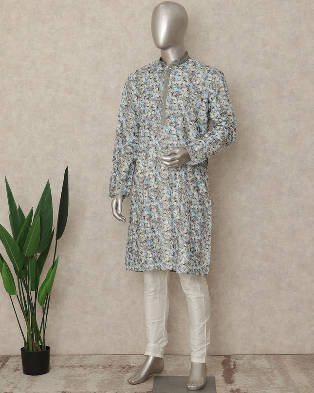 Multicolor Velvet Kurta Pyjama Set for Men