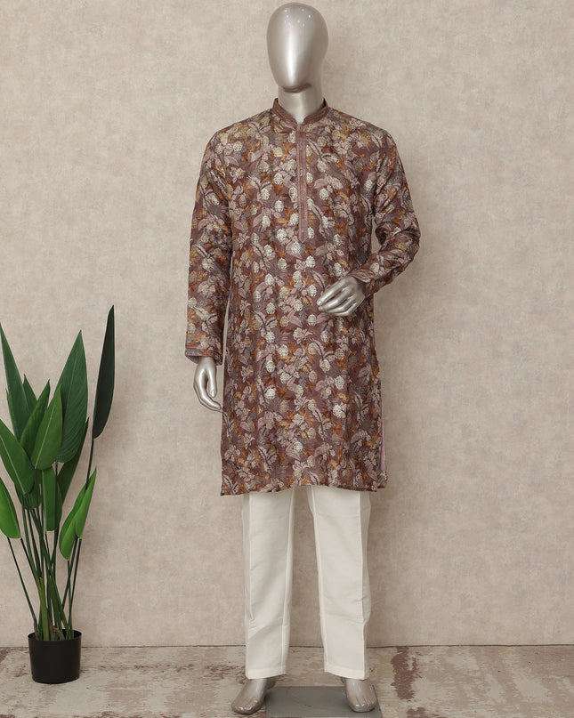 Warm Brown Cotton Silk Kurta Pyjama Set Men
