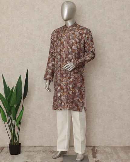 Warm Brown Cotton Silk Kurta Pyjama Set Men