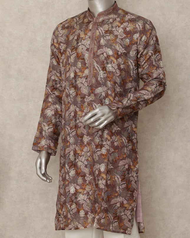 Warm Brown Cotton Silk Kurta Pyjama Set Men