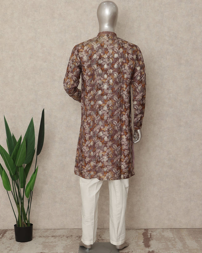 Warm Brown Cotton Silk Kurta Pyjama Set Men