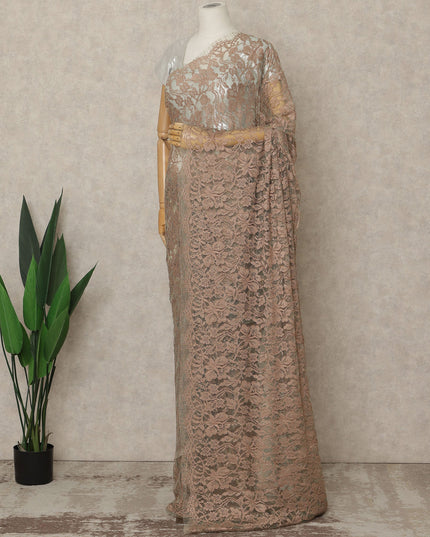 Rose Gold Premium French 2-Tone Chantilly Lace Saree, 5.5 Mtrs Length, 110 Cms Width, Crafted in France-Blouse Not Included-D26703
