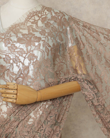 Rose Gold Premium French 2-Tone Chantilly Lace Saree, 5.5 Mtrs Length, 110 Cms Width, Crafted in France-Blouse Not Included-D26703