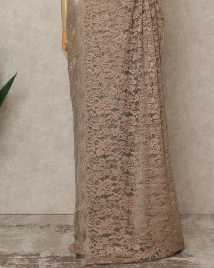 Rose Gold Premium French 2-Tone Chantilly Lace Saree, 5.5 Mtrs Length, 110 Cms Width, Crafted in France-Blouse Not Included-D26703