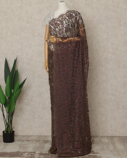 Plum Wine Premium French 2-Tone Chantilly Lace Saree, 5.5 Mtrs Length, 110 Cms Width, Crafted in France-Blouse Not Included-D26702