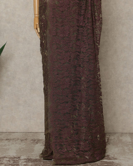Plum Wine Premium French 2-Tone Chantilly Lace Saree, 5.5 Mtrs Length, 110 Cms Width, Crafted in France-Blouse Not Included-D26702