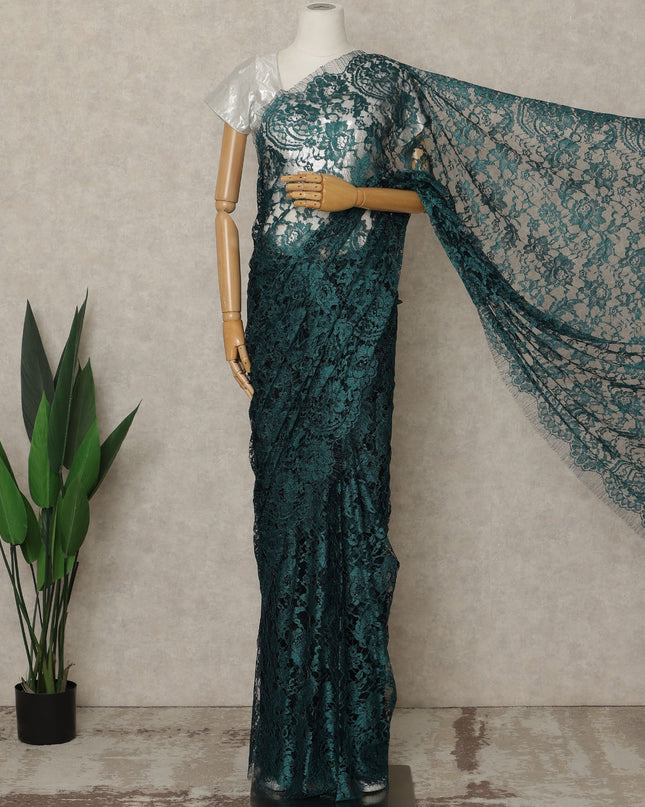 Teal Green Premium French 2-Tone Chantilly Saree Lace, 5.5 Mtrs Length, 110 Cms Width, Crafted in France-Blouse Not Included-D26705