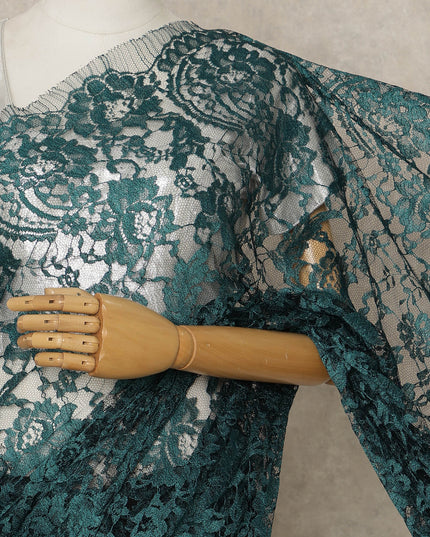 Teal Green Premium French 2-Tone Chantilly Saree Lace, 5.5 Mtrs Length, 110 Cms Width, Crafted in France-Blouse Not Included-D26705