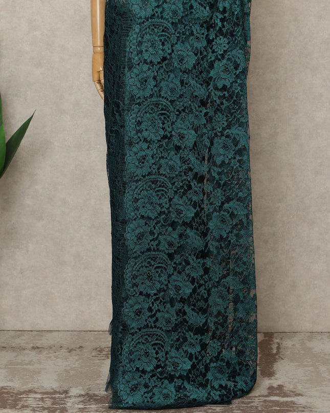 Teal Green Premium French 2-Tone Chantilly Saree Lace, 5.5 Mtrs Length, 110 Cms Width, Crafted in France-Blouse Not Included-D26705