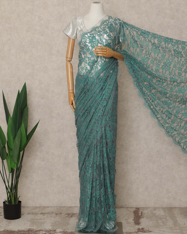 Sea Green Premium French 2 Tone Chantilly Saree Lace 5.5 Mtrs Length 110 Cms Width Designer Net Fabric Made In France, Blouse Not Included-D28115