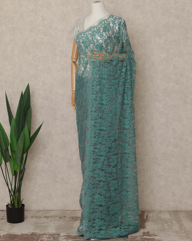 Sea Green Premium French 2 Tone Chantilly Saree Lace 5.5 Mtrs Length 110 Cms Width Designer Net Fabric Made In France, Blouse Not Included-D28115