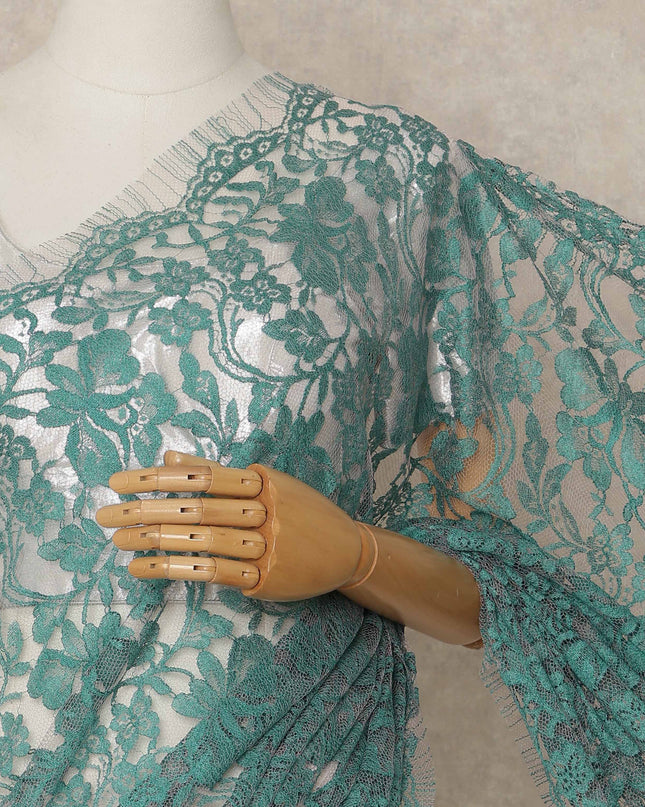 Sea Green Premium French 2 Tone Chantilly Saree Lace 5.5 Mtrs Length 110 Cms Width Designer Net Fabric Made In France, Blouse Not Included-D28115