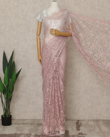 Blush Rose Premium French 2-Tone Chantilly Lace Saree, 5.5 Mtrs Length, 110 Cms Width, Crafted in France-Blouse Not Included-D26697