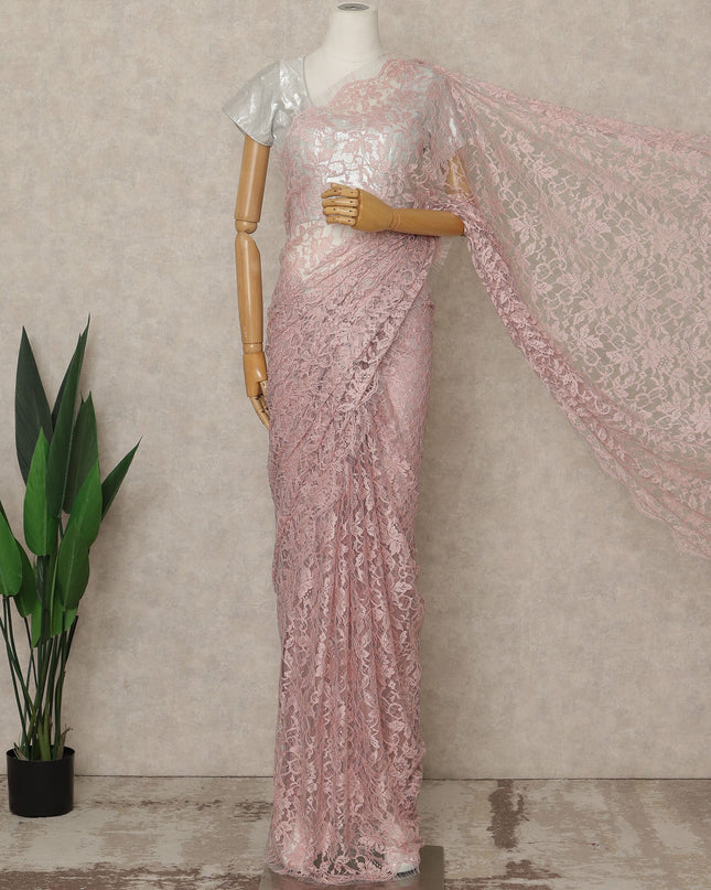 Blush Rose Premium French 2-Tone Chantilly Lace Saree, 5.5 Mtrs Length, 110 Cms Width, Crafted in France-Blouse Not Included-D26697