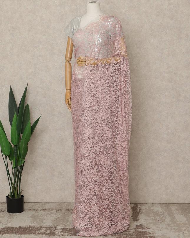 Blush Rose Premium French 2-Tone Chantilly Lace Saree, 5.5 Mtrs Length, 110 Cms Width, Crafted in France-Blouse Not Included-D26697